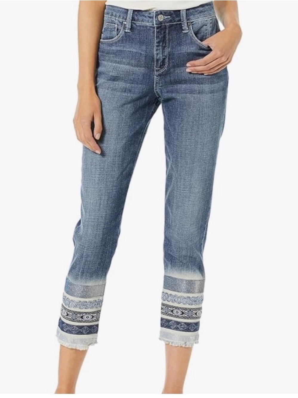 Denim Stiletto Jeans with Decorated Hem Size 14